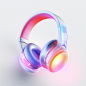 headphone ui icon, Laser effect, Caustics, frosted glass, gradient translucent glass molten body, designed by dieter rams, minimalistic, high detail, glowing, white background, industrail design, studio lighting, isometric UI interface with 3d elements, c