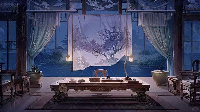 绘梦工坊丨AI室内古风背景《行宫御苑》上-花瓣网