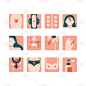 Set of menstrual period icons on white. Symptoms o