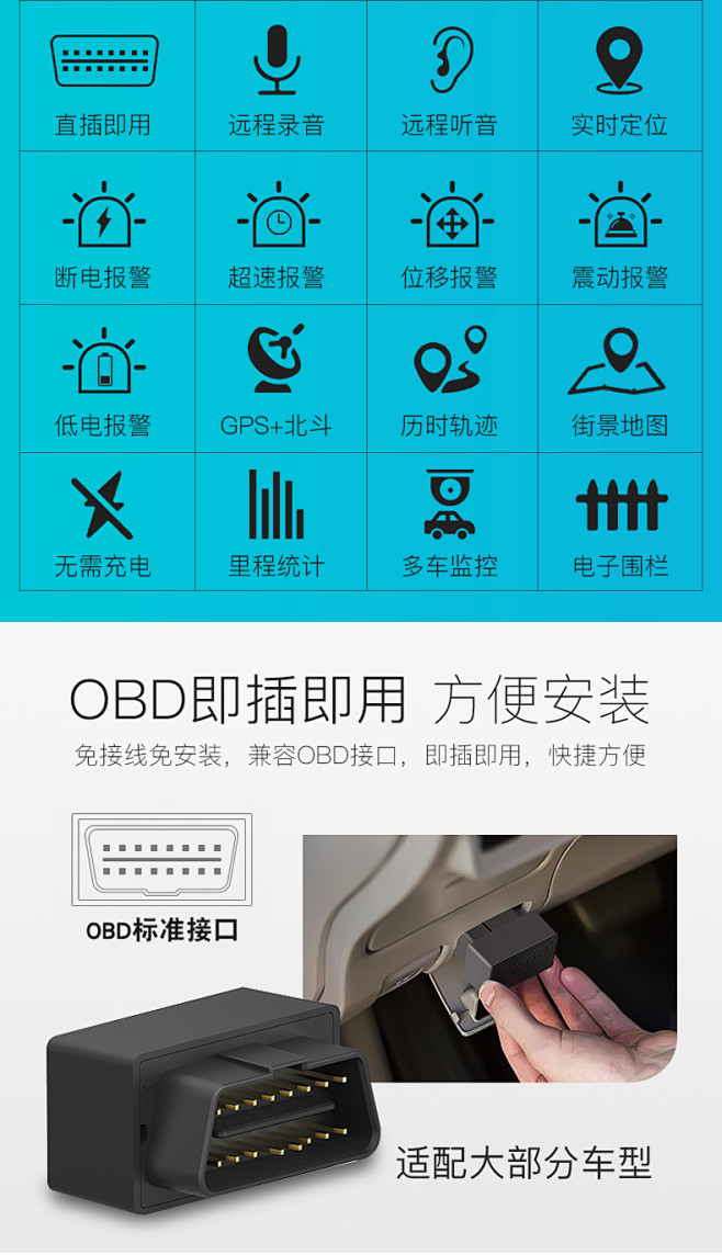 易车品T6车载录音GPS定位器OBD定位...