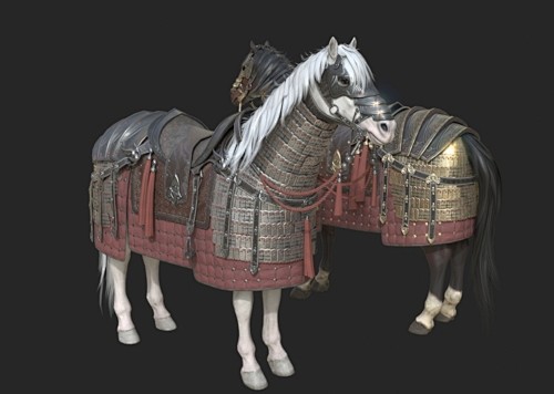PBR 中国古代具装战马 铁甲战马 重骑兵战马 马匹 坐骑 扎甲 盔甲 铠甲 披甲