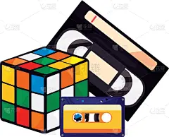 80年代风格,音乐,古老的,图像,模板,现代,矢量,立方体,复古