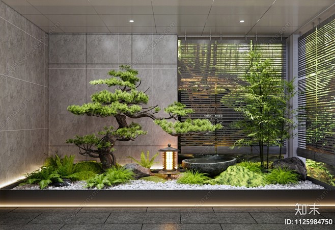 新中式室内景观造景3D模型下载【ID:1...