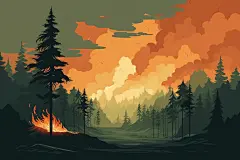 扁平风夏日环境问题自然灾害森林火灾插画