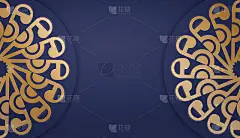 深蓝色背景与复古金色图案和空间为您的标志