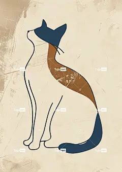 猫，极简主义简单线条，平淡的色彩，极简主义。希腊艺术画波西米