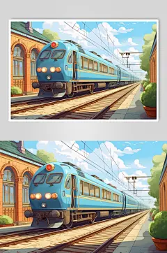 AI数字艺术春运旅客出行高铁站台插画