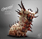 Kemushi, Christian Johnson : This is my latest creature sculpt of a creature based on some realworld minibeasts. Main reference point was a hickory horned devil caterpillar and a Rhinoceros Beetle larvae. I imagined that the skin would be more like Rhino