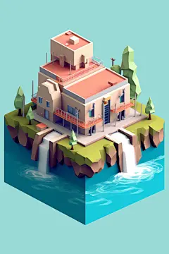 工业水电站水力发电站工厂立体场景模型