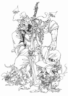 cn张旺插画——十大妖仙之刑天(白描线稿)干戚之舞,猛志常在.