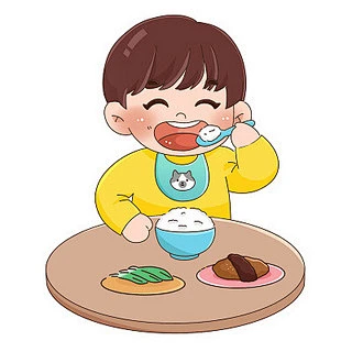 卡通儿童插画吃饭的孩子人物元素吃饭人物-花瓣网