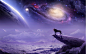 General 1920x1200 painting airbrushed digital art lion landscape mountains galaxy clouds