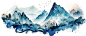 中国风中式水墨山水森林风景蓝色黑白装饰画插画 (1)