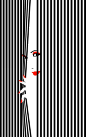 // Malika Farve Similar to the previous design, this image also uses lines in a creative, simple, and effective way. The black vertical lines connote curtains, which contrasts with the red lips and prominent facial features through the use of closure! The