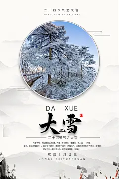 精美水墨风山水画大雪二十四节气海报