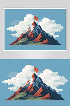 AI数字艺术山峰上插着的红旗背景插画-众图网
