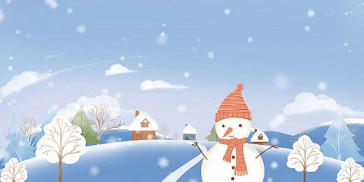卡通手绘冬天雪人雪景风景插画背景