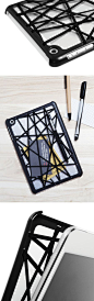 Web for iPad Mini by Quirky // a snap-on bumper case with an overlay of elastic bands that easily straps pens, cards, and other personal effects to the back of your device #productdesign