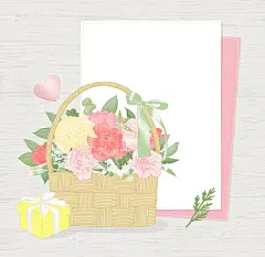 礼品花篮黄色礼盒康乃馨母亲节插画PSD礼品花篮|黄色|礼盒|康乃馨|母亲节|插画