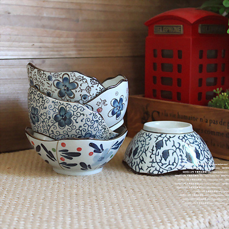 日式和风陶瓷五色四角碗