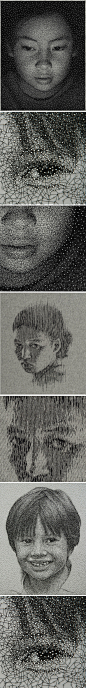 纽约艺术家Kumi Yamashita的人物系列肖像画《Constellation》（星座），艺术家用钉子在画板上作为连接点，再用绳子连接，通过疏密来表现明暗关系，整幅画只用一根线贯彻完成。他的最新作品于4月20日至6月1日期间，在加利福尼亚的Scott White现代展览馆中展出。