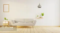 室内海报用彩色白色沙发模拟客厅。3D渲染。,Interior poster mock up living room with colorful white sofa . 3D rendering. - 图虫创意-全球领先正版素材库-Adobe Stock中国独家合作伙伴