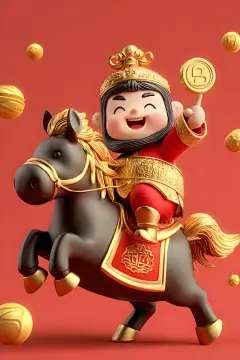 财神爷骑马马年模型元素