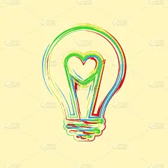 自闭型灯泡，里面有一颗心。矢量插图。