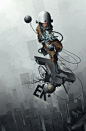 Dystopic (ventilate), Derek Stenning : Created for Ventilate.ca's 5th poster series and featured in Spectrum Fantastic Art 18.

Used as a basis for 1/6 scale resin model kit produced by Industria Mechanika. Sculpted by Gene Campbell and printed by Des at 