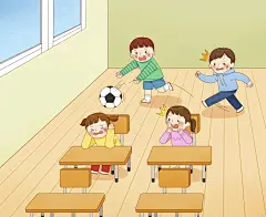 教室大闹 调皮同学 室内踢球 校园生活插画PSD5教室|调皮|同学|室内|踢球|校园生活|插画