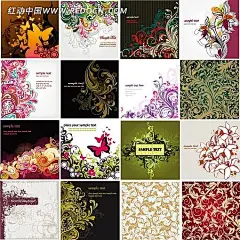 经典花纹花朵插画底纹|黑色|红色|花边|花边素材|花纹|花纹素材|剪影|精美|蓝色|绿色|矢量素材|手绘|图案|图样|线条|叶子|紫色