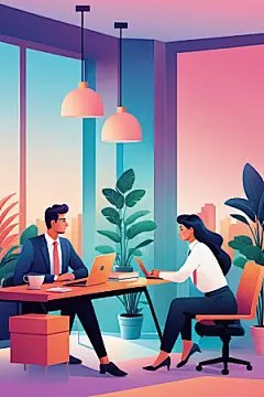 商务办公简约会议扁平风插画