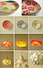 [【创意生活】森女风盘子，灯罩如花瓣一样的灯，均是用和纸制作。] 这组花水木吊灯（Hanamizuki）系列的创作灵感来自花，装饰纹样并不在表面，而是藏在了灯罩里面。另外还有一些盘子、灯罩如花瓣一样的灯，均是用和纸制作。