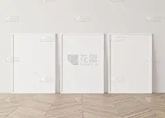 白色木制框架起，三张海报矗立在木制地板上