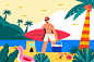 夏季夏天海边沙滩旅游度假冲浪游泳热带风景插画海报ai设计素材-淘宝网