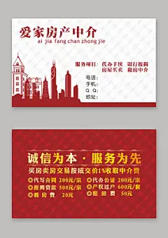 红色创意房产中介名片