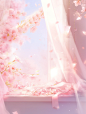 a flower with pink petals in the background, in the style of soft and dreamy atmosphere, windows vista, romantic illustrations, fairycore, cherry blossoms, 32k uhd, flowing draperies