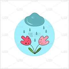 疾病plantn。手绘矢量插图。雨中的花。