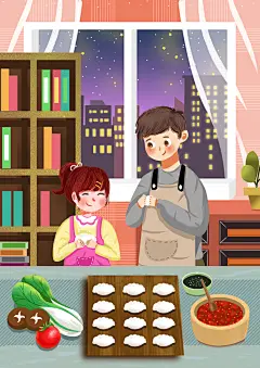 冬季寒冬热饺子二十四节气立冬插画