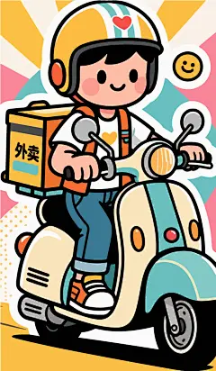 手绘外卖小哥插画