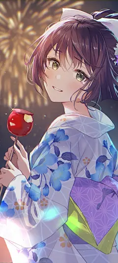 いちかわはる  二次元少女  
动漫壁纸  和服  烟花