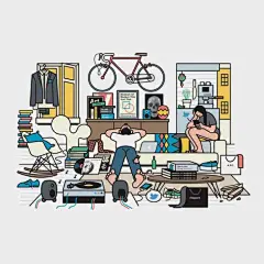 【这组个性特征非常明显的卡通漫画由来自芬兰的插画家Rami Niemi创作。Rami Niemi的作品风格轻松幽默，以最简练的线条轮廓，描绘出一幅幅生动可爱的生活场景】#插画狂想# #插画灵感# ​​​​