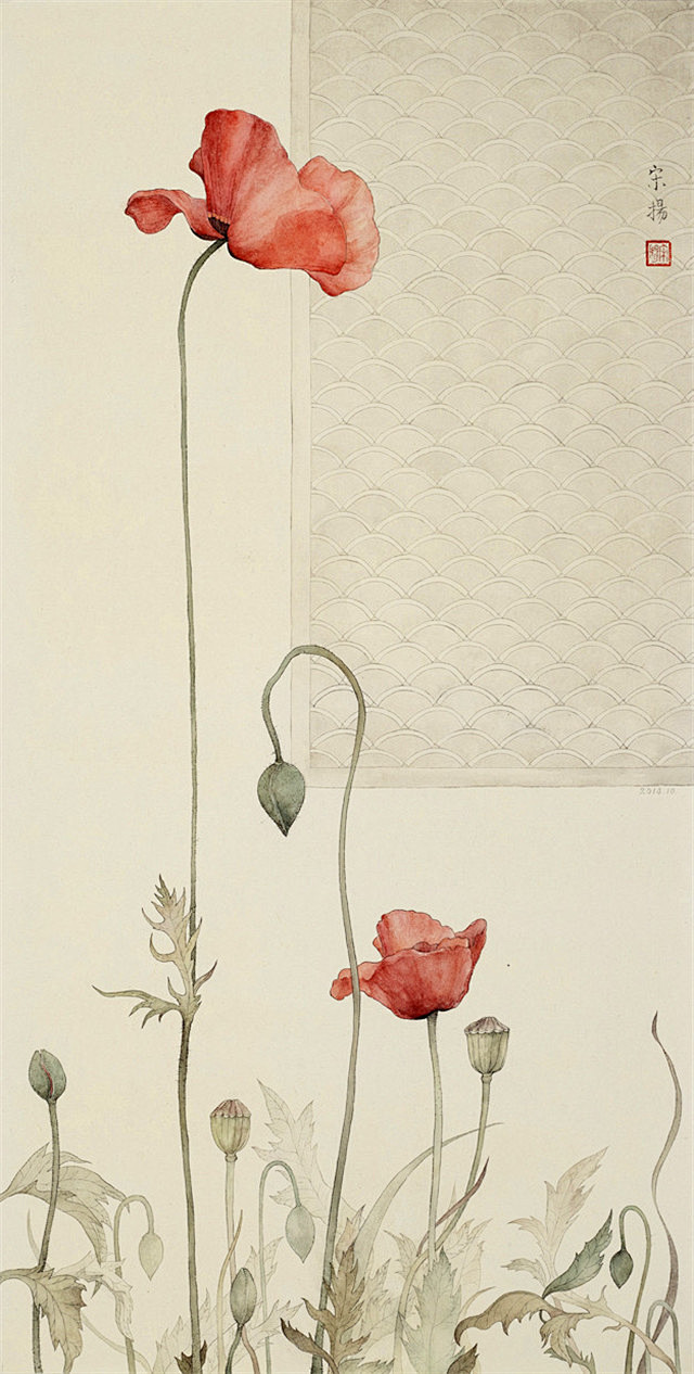 古典清雅宋扬国画植物家具工笔画二