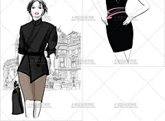 手绘时尚美丽女性头像模特街头走秀人物服装时装插画矢量设计素材-淘宝网