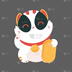 可爱的日本幸运猫与金牌矢量卡通插图孤立的背景。
