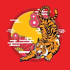 老虎中国风插画矢量图设计素材