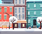 冬天的城市与雪。街上的房子与路在镇中。矢量图素材-图片ID：302800933