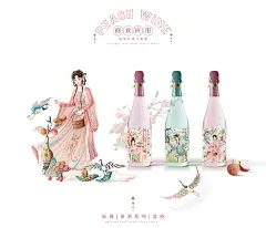 国风美女果酒包装蜜桃 青梅 荔枝美食插画海报合集_可可插画-