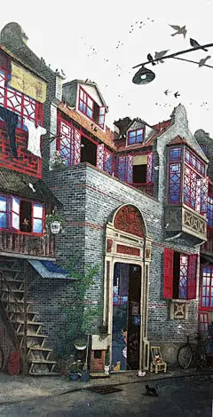 建筑免抠素材_新图网 https://ixintu.com 中华人民共和国省级行政区 中国台湾省 台湾建筑 小镇 手绘建筑 路灯