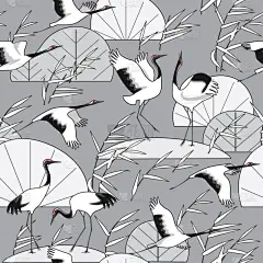 芦苇,单色调,四方连续纹样,鹤,华丽的,传统,灰色,壁纸,鹳,植物群